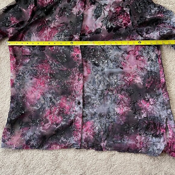 Vintage Maggie Sweet Whimsigoth Velvet Burnout Sheer ButtonUp Fairy Shiny Top 2X - Picture 11 of 13
